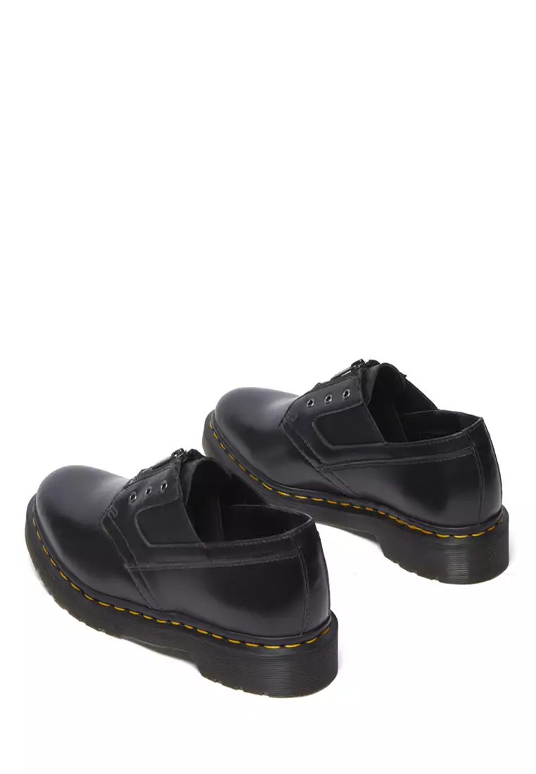 1461 Gusset Polished Smooth Leather Slip-On Oxford Shoes Black - Women
