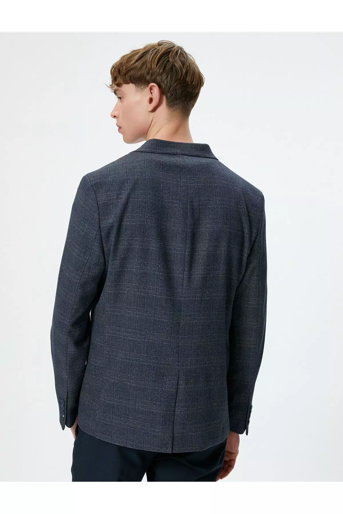 Blazer Jacket Plaid Slim Fit Buttoned Double Pocket Detail Mono Collar