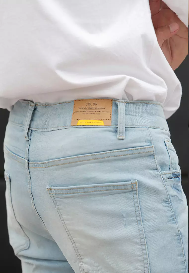 Skinny Ripped Jeans Stretch Light Blue OXCON