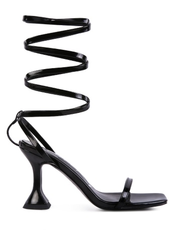 Inspiring Strappy Lace Up Square Toe Heel In Black Faux Leather | EGO