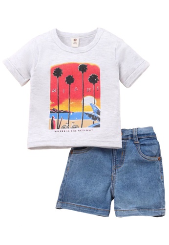 Toffyhouse grey and orange and blue Toffyhouse Miami sunset shorts & t-shirt set 091CEKADE48550GS_1