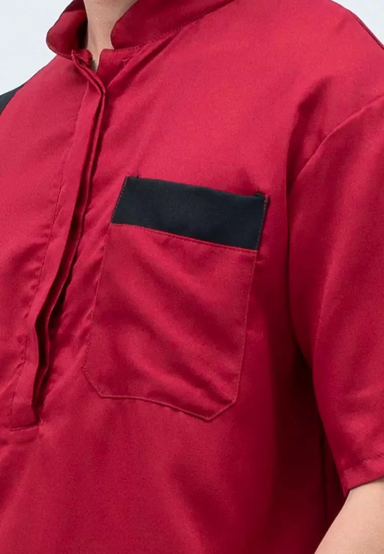 Baju Koko Kurta Pakistan Lengan Pendek Muslim Gamis Pria Houseofcuff F - MAROON