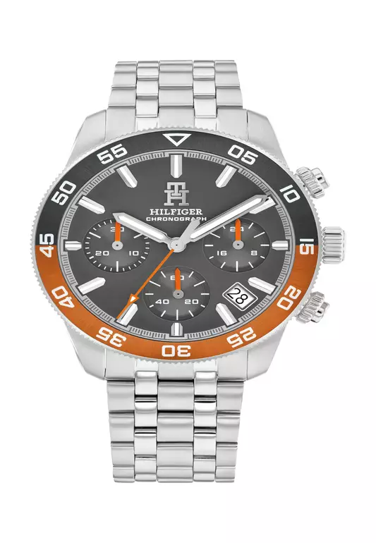 Men's Stainless Steel Bracelet and Grey Dial Quartz Fashion Chrono Watch - TH1792186