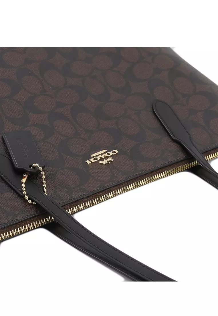 Buy Coach Coach Zip Top Tote In Signature Canvas Dark Brown Online