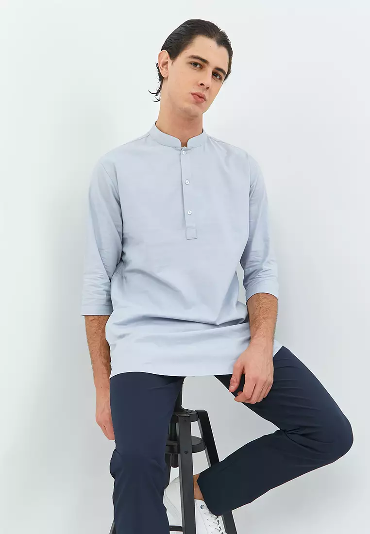 Jobb Arkhan Baju Koko Pria Kurta Lengan Pendek Regular Fit Abu-Abu