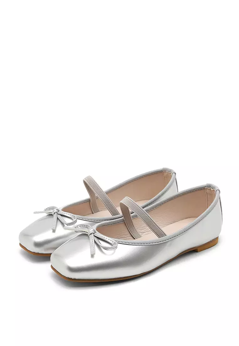 Erino Enamel Ribbon Maryjane Flats (1cm) - Silver