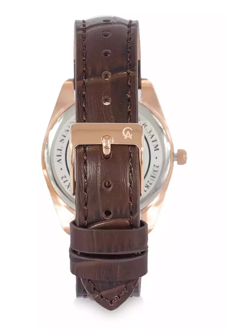 Alexandre Christie Jam Tangan Wanita - Brown Light Pink - Leather Strap - 8695 LDLRGLN