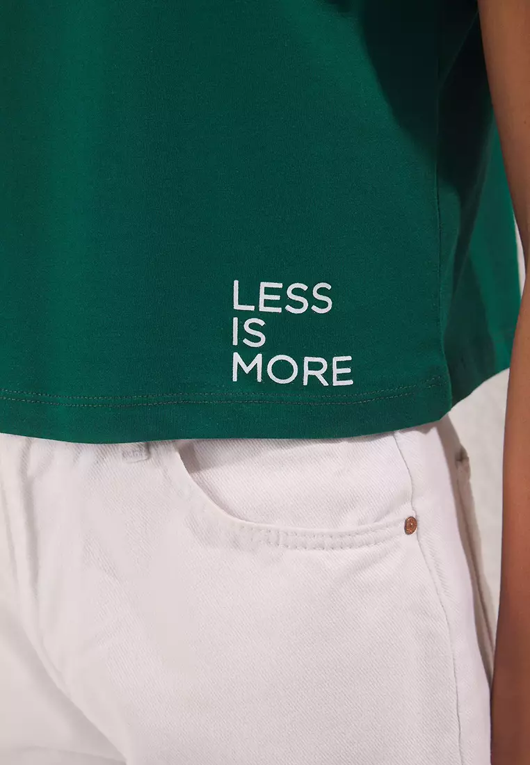 Emerald Green Slogan Printed Regular/Normal Pattern Knitted T-Shirt Twoss23Ts00125