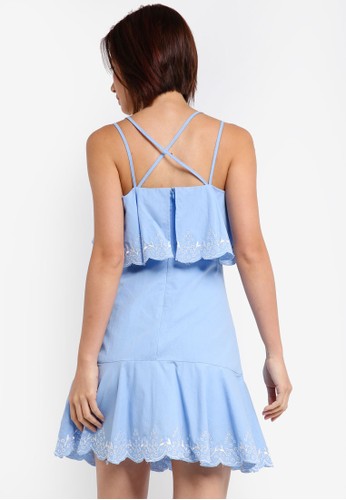 Jual ZALORA Cami Dress With Embroidered Ruffle Original 
