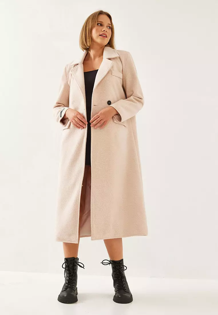 Women's Sleeve Badge Detail Long Cashmere Coat 2496 60261001