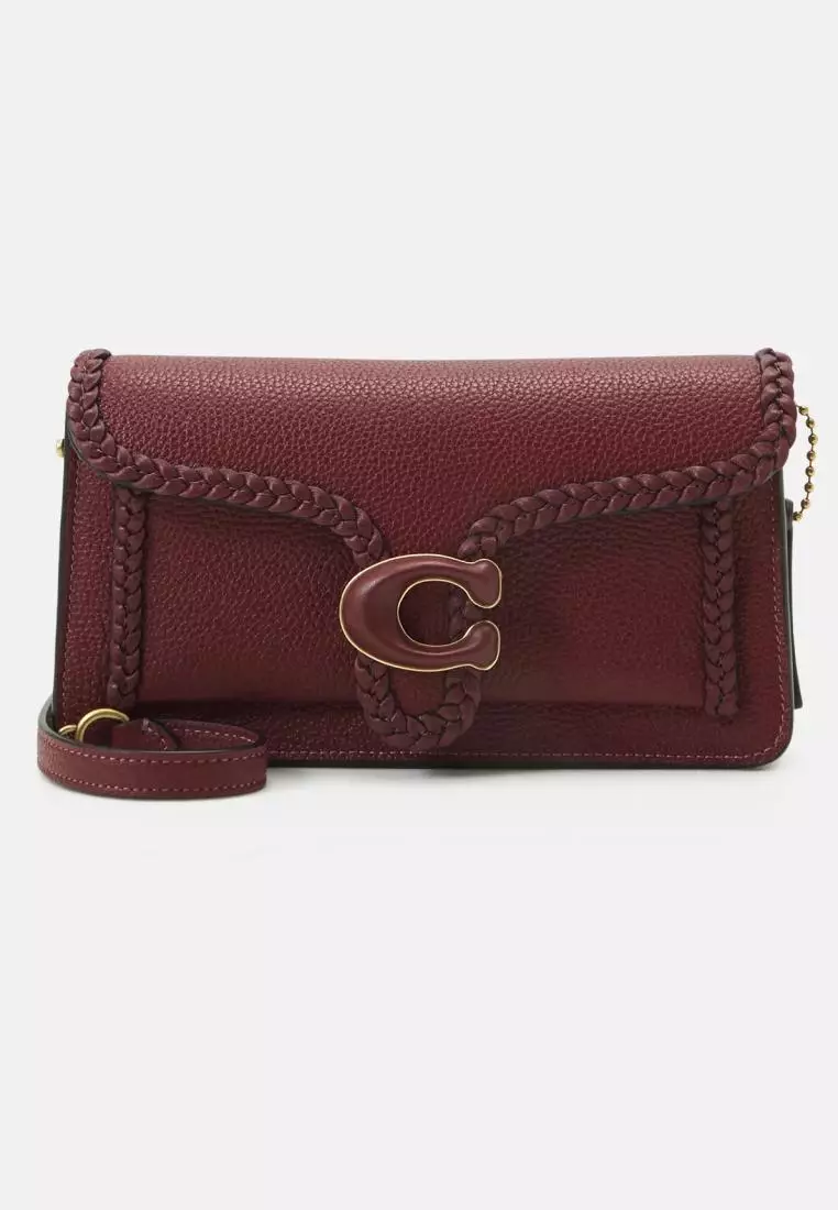 Coach Braided Leather Trim Polished Pebble Tabby 26 Chain Wine