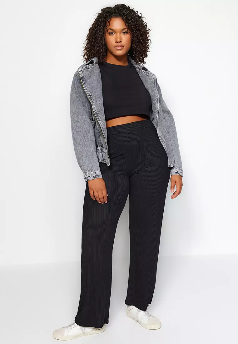 Plus Size Wide Leg Knit Pants
