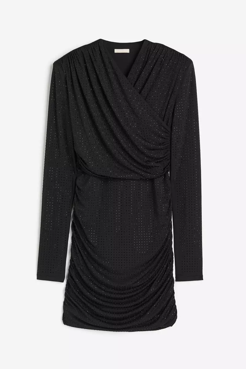 h&m glitter wrap dress Ladies - Black Sequined Wrap Dress - Size: XS