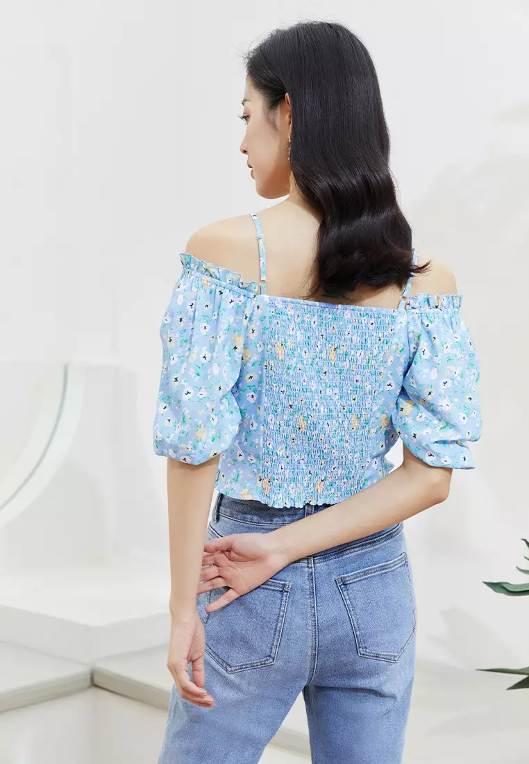 Off Shoulder Blouse with Front Ribbon Tie
