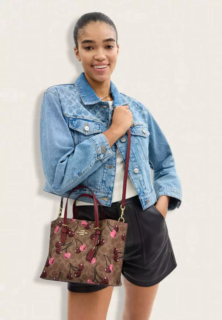 Coach Mollie Tote Bag 25 In Signature Canvas With Cherry Print Tan Multi