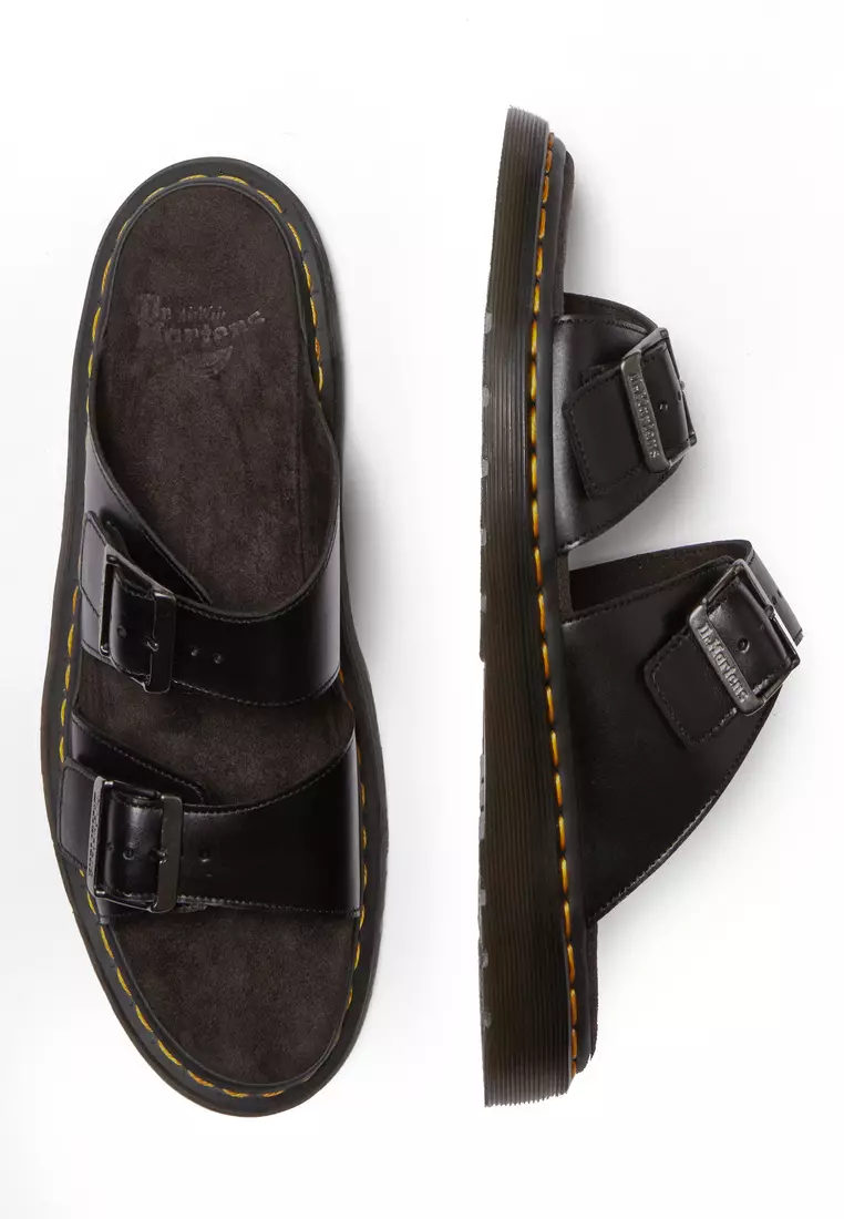 JOSEF LEATHER BUCKLE SLIDE SANDALS