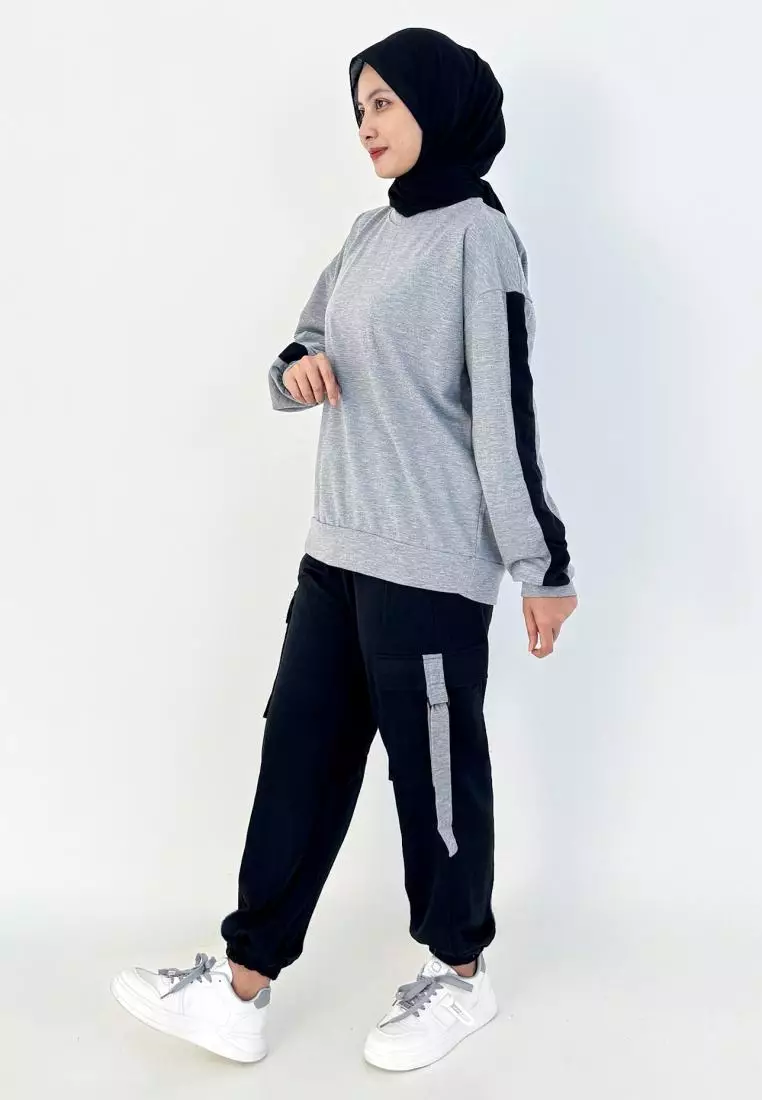 Afina Sporty Set [Grey -Black] Setelan Training Olahraga