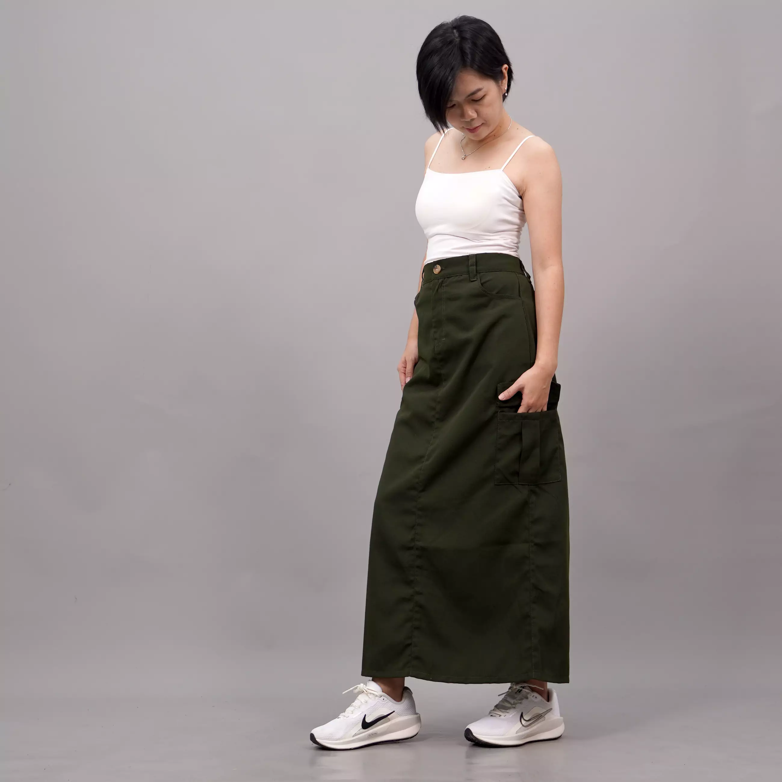 MAGGIE Rok Kekinian Rok Cargo Skirt Rok Panjang - ARMY