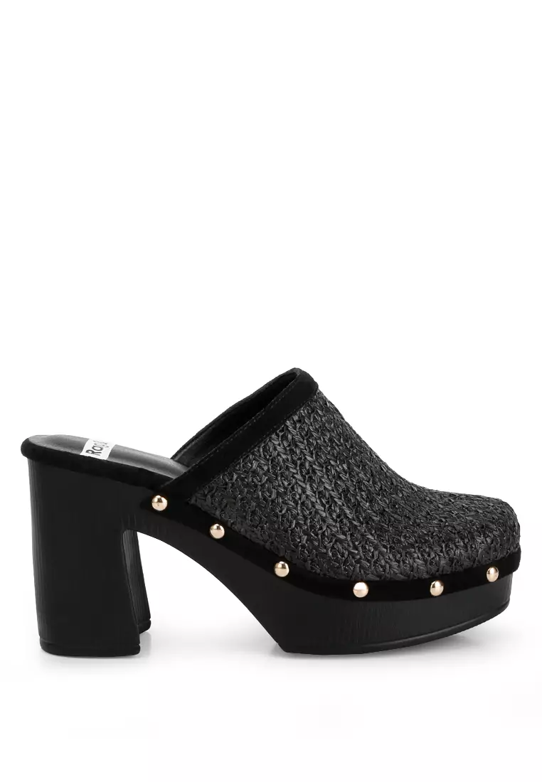 Discount on London Rag  shoes - SKU: Black Raffia Platform Clogs