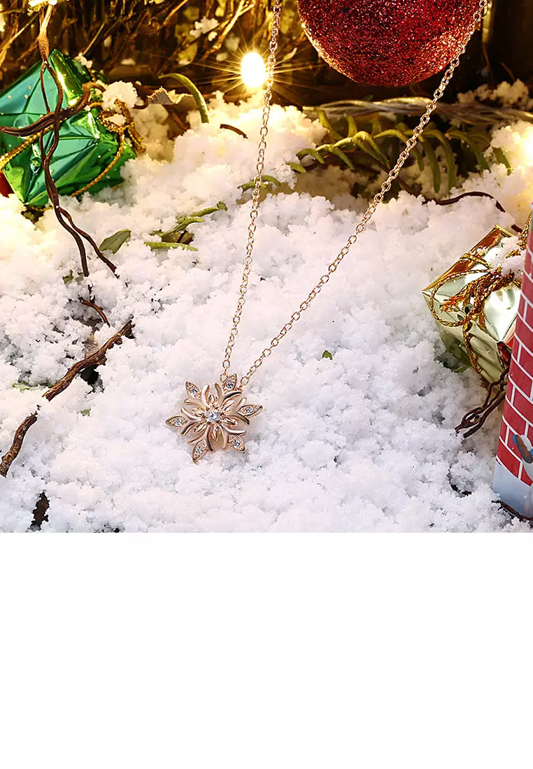 Elegant and Fashion Plated Rose Gold Snowflake Pendant with Cubic Zircon and Necklace