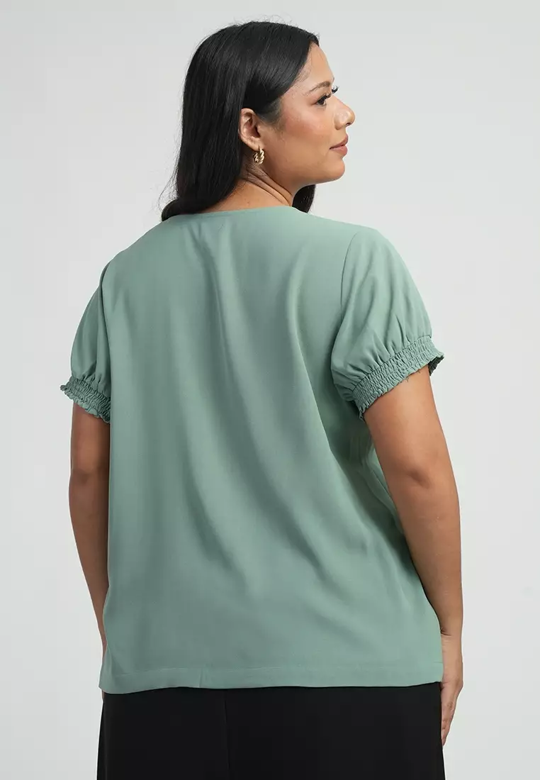 Milly Plus Size Sherina Smocked Sleeve Button-down Blouse