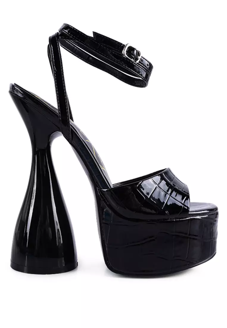 Black Patent Croc Ultra High Platform Sandals