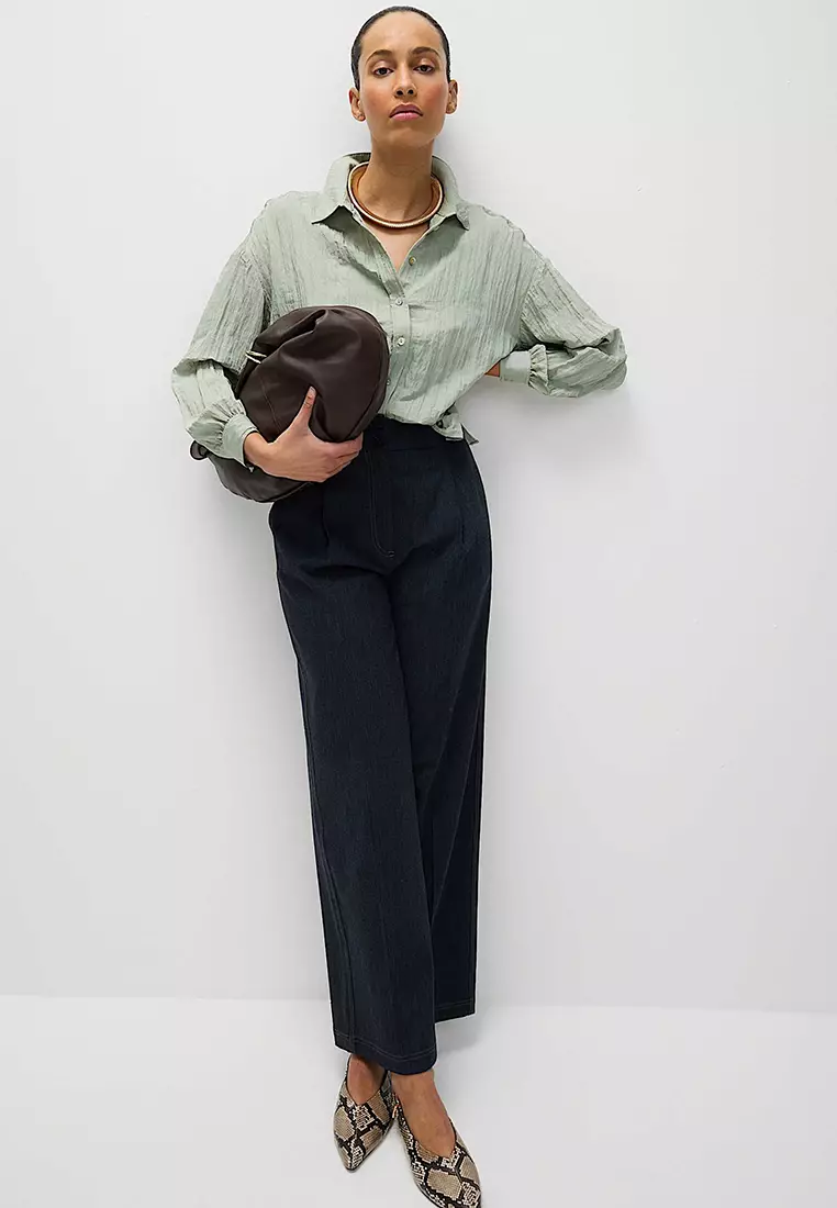 Crinkle Textured Collared Shirt