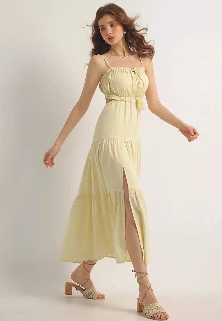 Padded Tiered Ruffle Maxi Dress