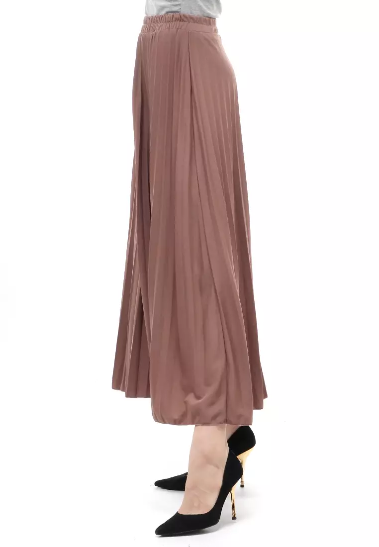 Skirt Plisket Bawahan Wanita Motif Polos Relaxed Fit - Mocca