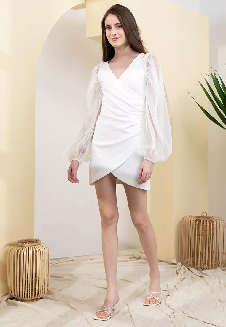Zalora Studios Sheer Balloon Sleeves Mini Dress 2024 Buy Zalora