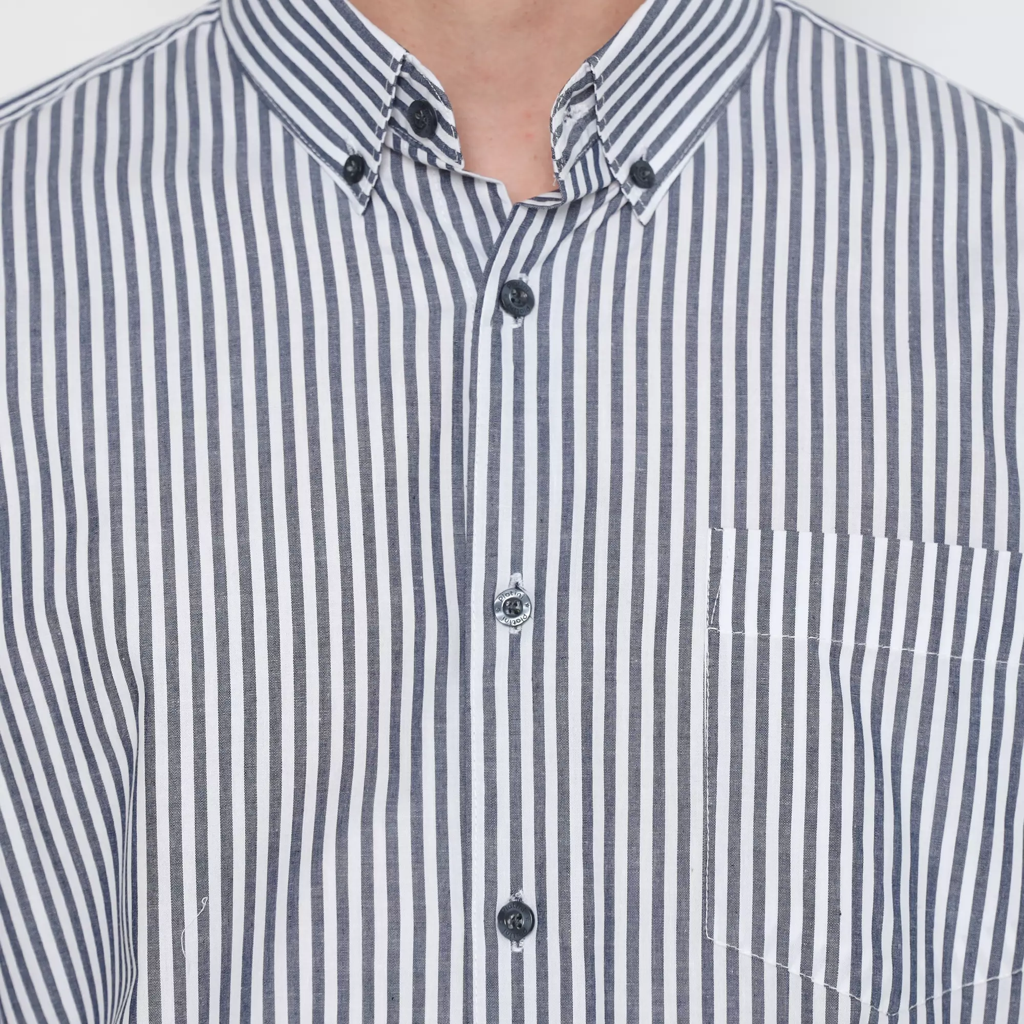 Platini Kemeja Salur Pria Lengan Panjang Katun Biru 76386