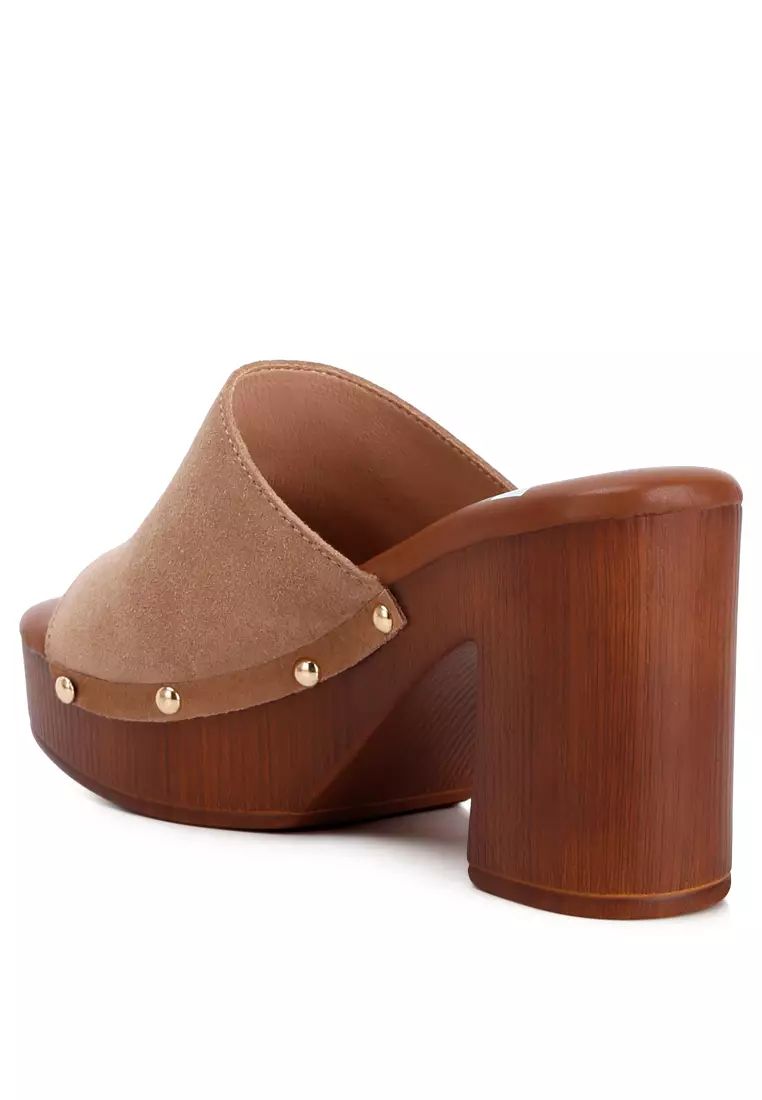 Buy Rag Tan Suede High Block Heel Clogs 2025 Online ZALORA
