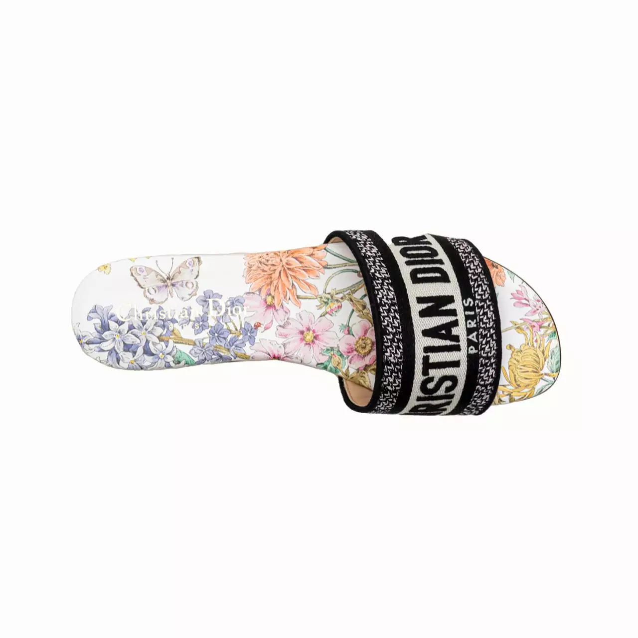 Dway Lucky Slide Embroidered Cotton White Multicolor Flowers Calendar Allover Motif