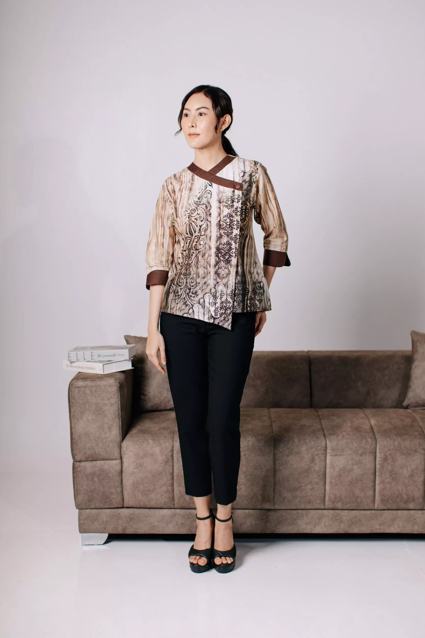 Adyatma Adira Brown Blouse Batik Wanita Katun Digital Print