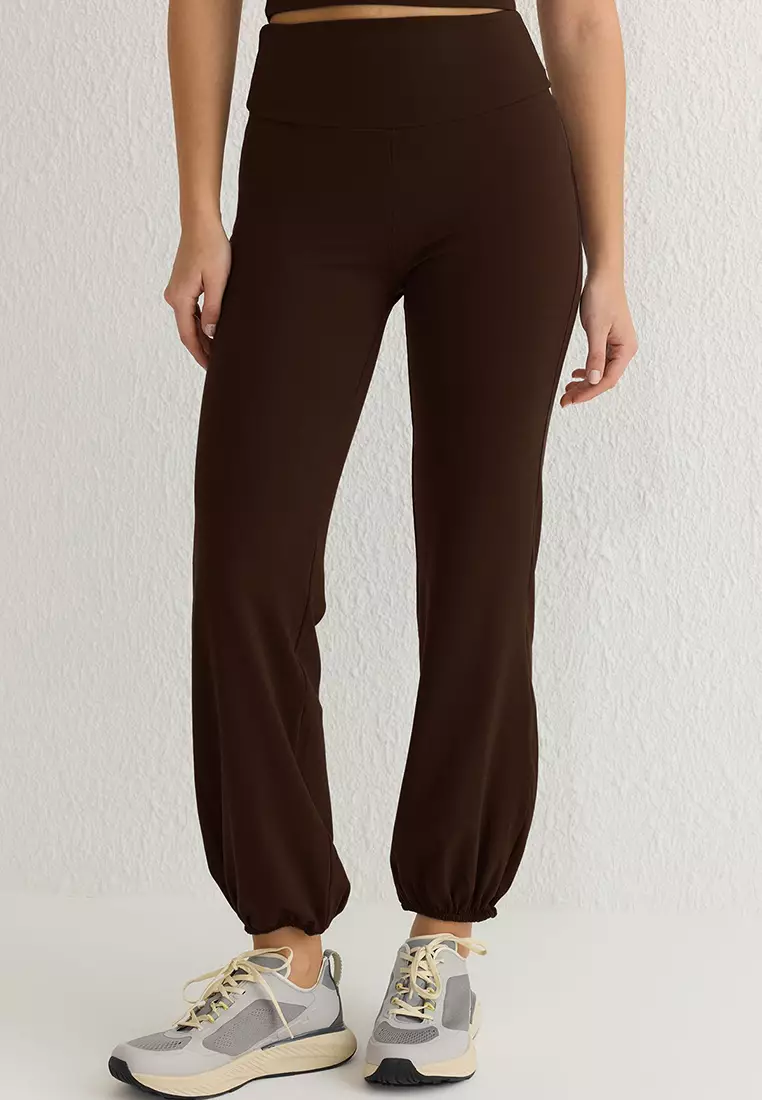 Brown Soft Reflector Printed Sporty Taki Foldable Sweatpants