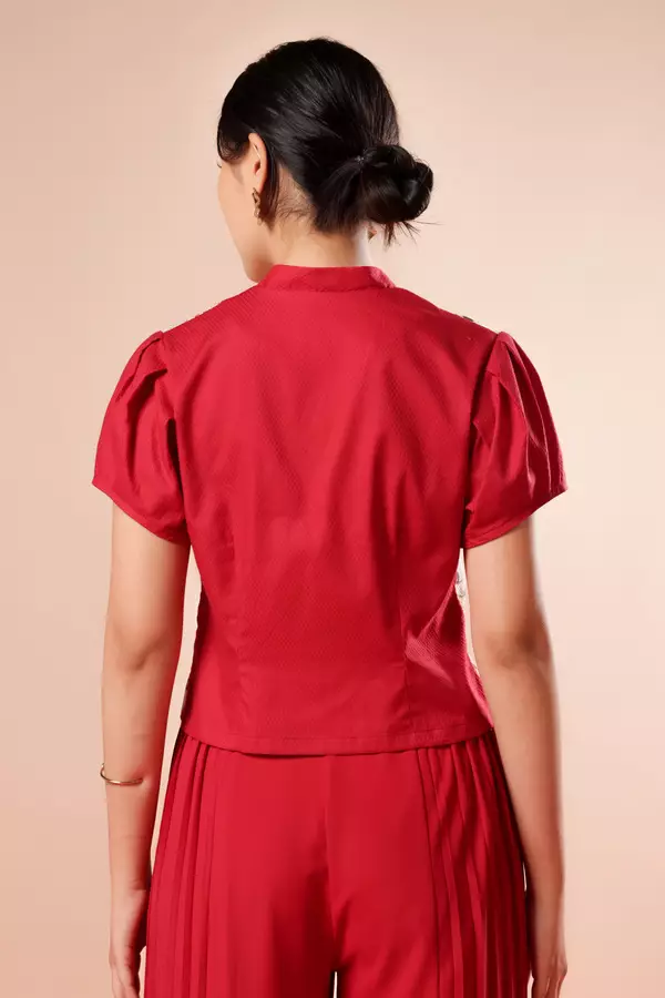 MINIMAL x Melvee - Nana - Printed V Neck Top - Beige