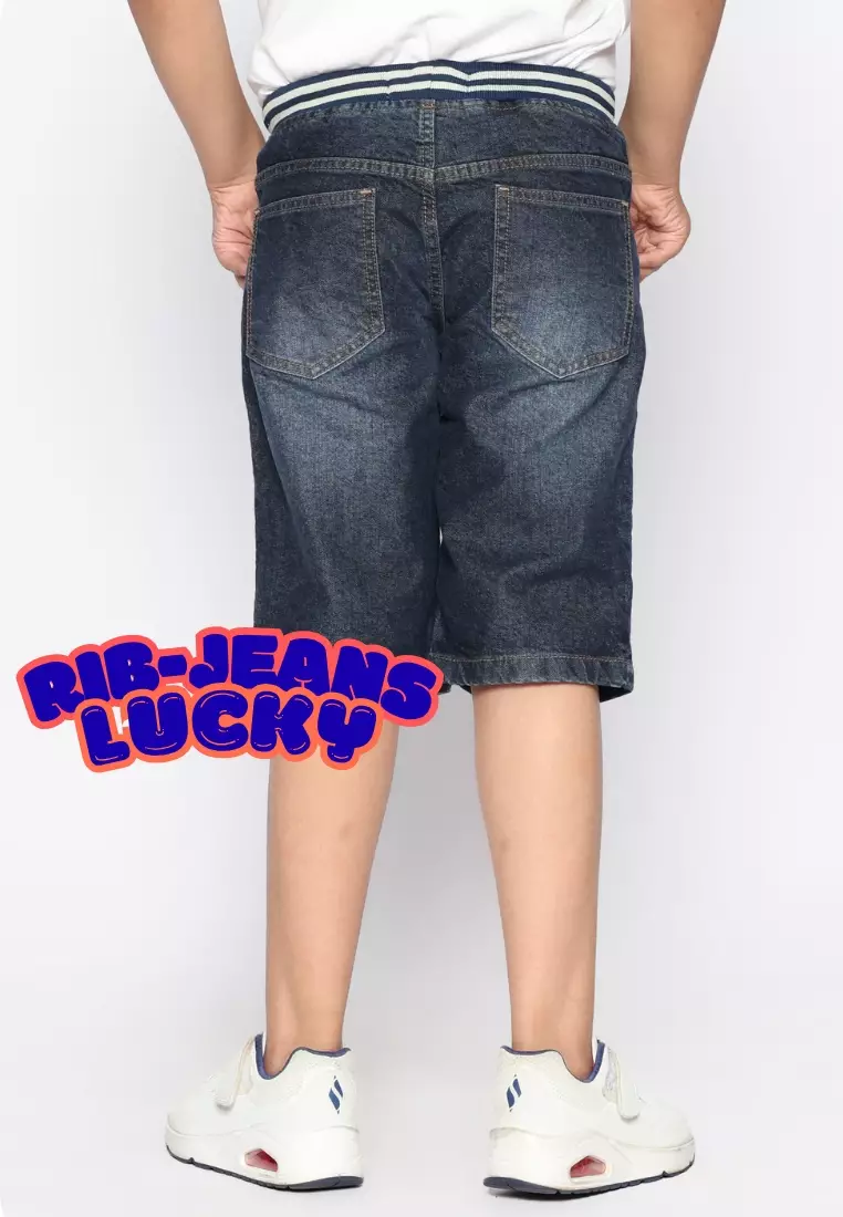 Celana Pendek Anak Laki & Perempuan Jeans Lucky Rib Biru