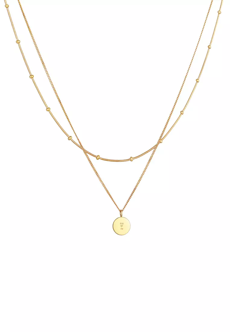 Kalung Perhiasan Perak 925 Wanita Plate Pendant Basic 2-Layer Gold Plated