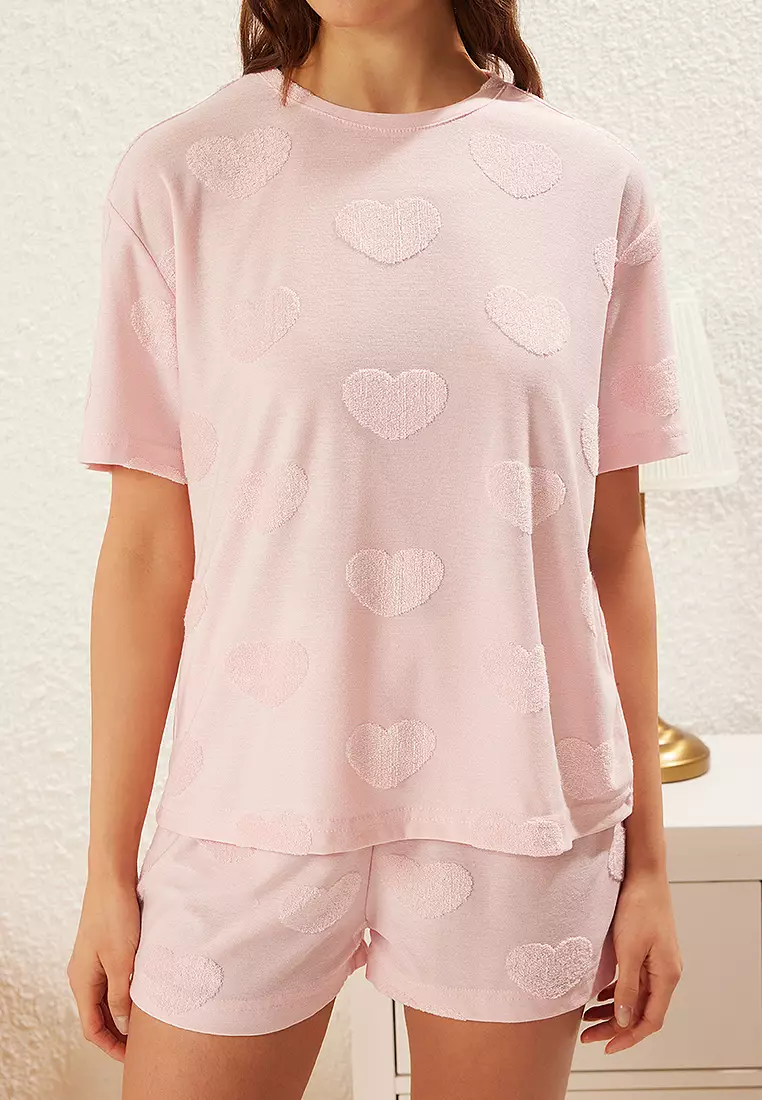 Heart Shorts Knitted Pajama Set