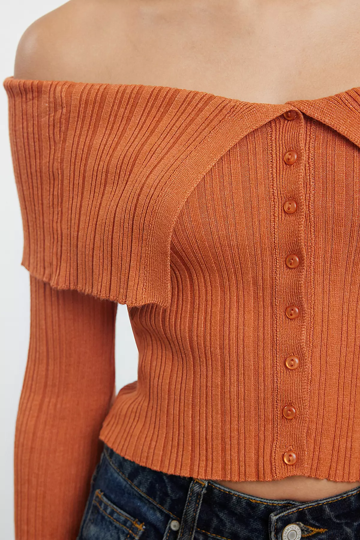 Orange Mercerized Look Crop Premium Yarn/Special Yarn Knitwear Cardigan TWOAW25HI00095