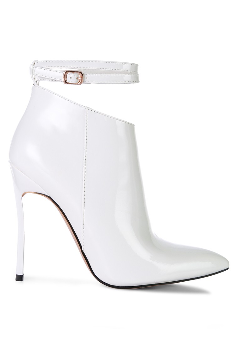 White Pointed Toe High Heeled Ankle Boots