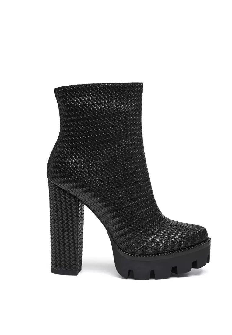 Discount on London Rag  shoes - SKU: Moleski Solid Textured Block Heeled Boot In Black