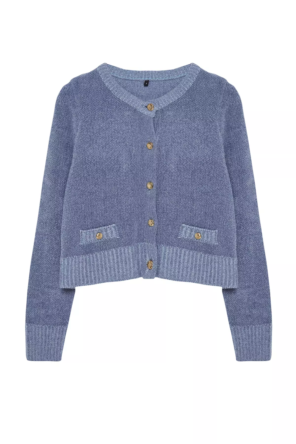 Blue Crop Premium Yarn/Special Yarn Pocket Detailed Jacket-Look Knitwear Cardigan TWOAW24HI00051