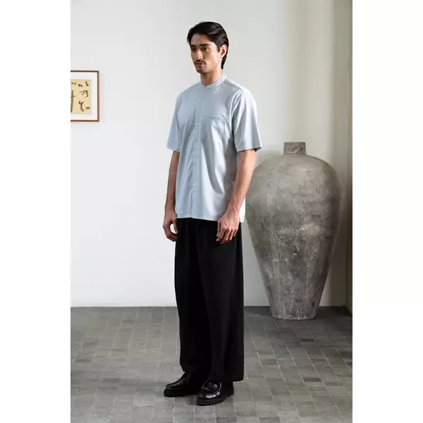 LARUSSO Earth of Whisper - Kemeja Big Size Changi Koko Cotton Linen Look Pria Lengan Pendek - Blue Aura
