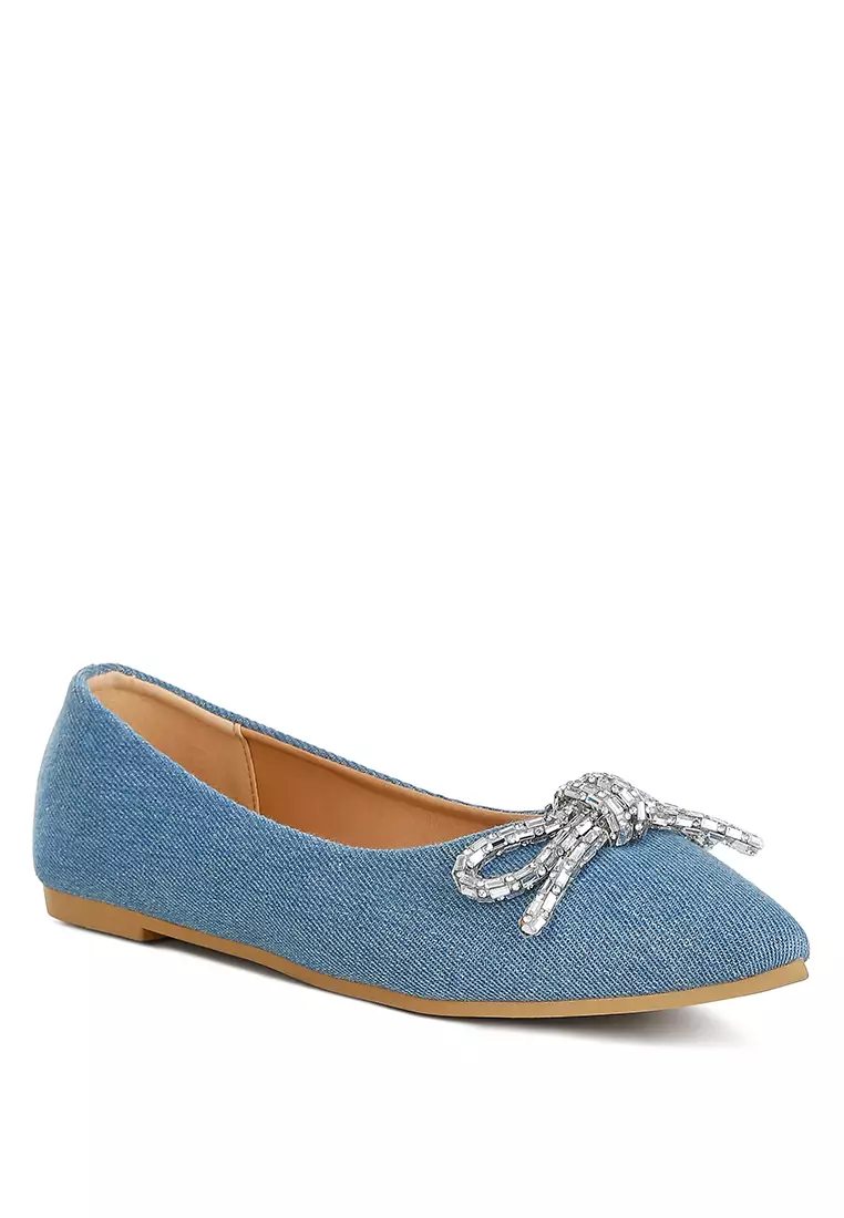 Light Blue Bow Detail Ballet Flats