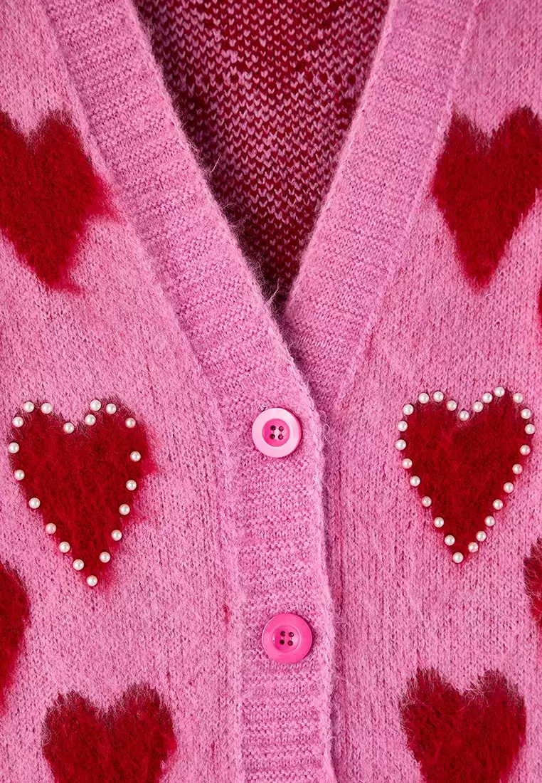 Plus Size Heart-Pearl Cardigan
