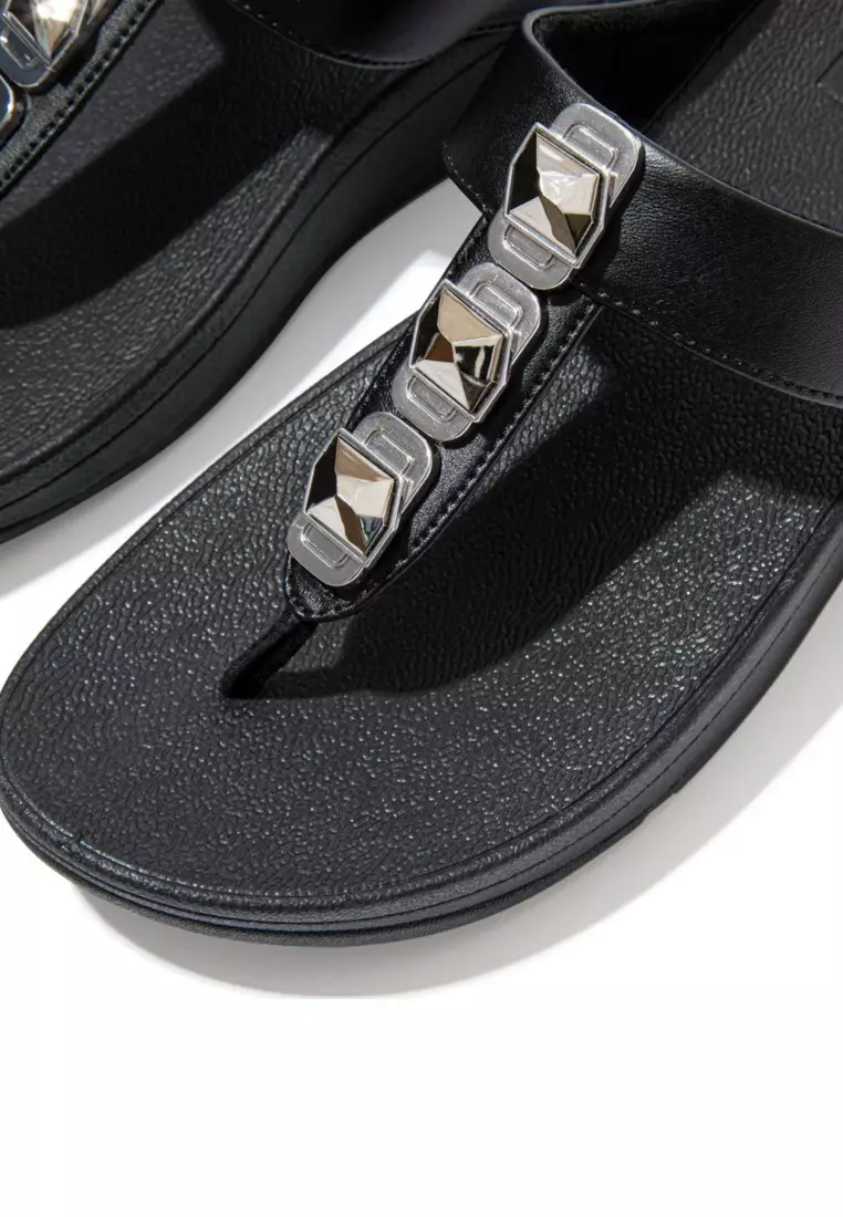 FitFlop FINO Women's Crystal-Lock Toe-Post Sandals - All Black (DA8-090)