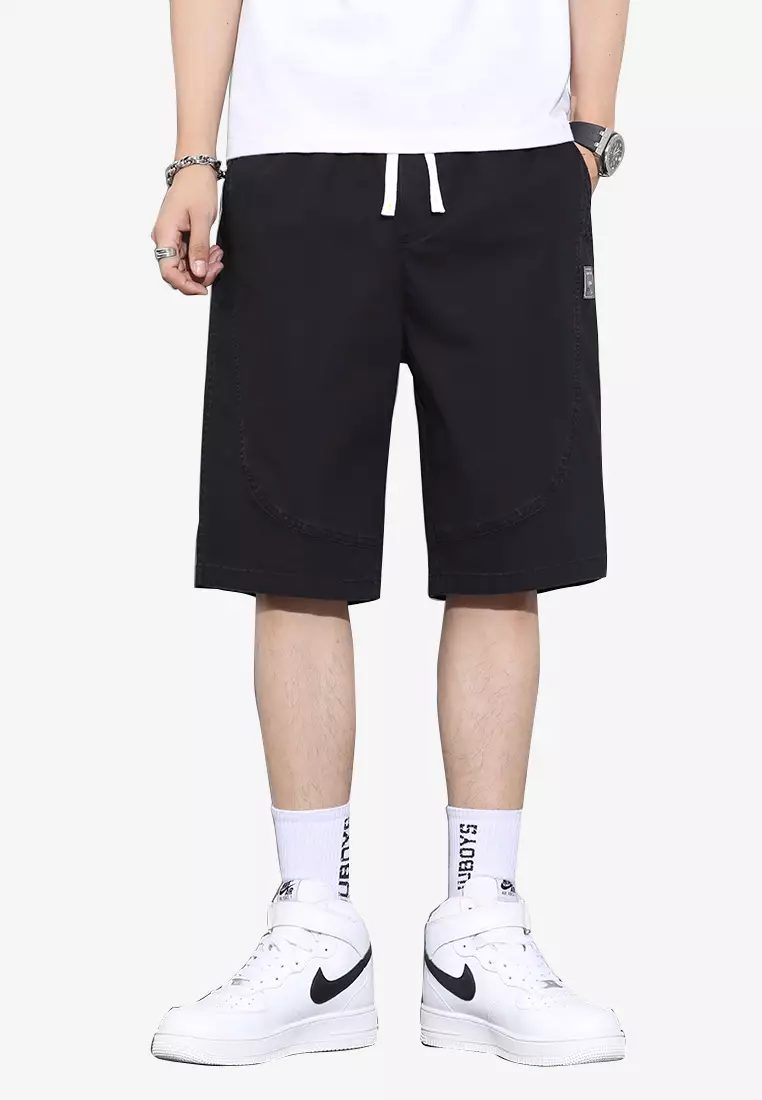 Buy hk-ehunter Men's Summer Thin Casual Elastic Waist Loose Plain Shorts in  black 2024 Online