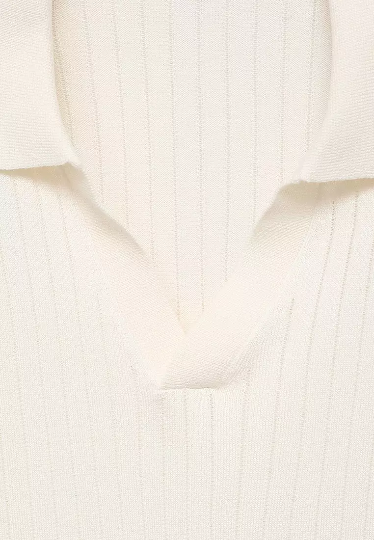 Ribbed Knitted Polo Sweater