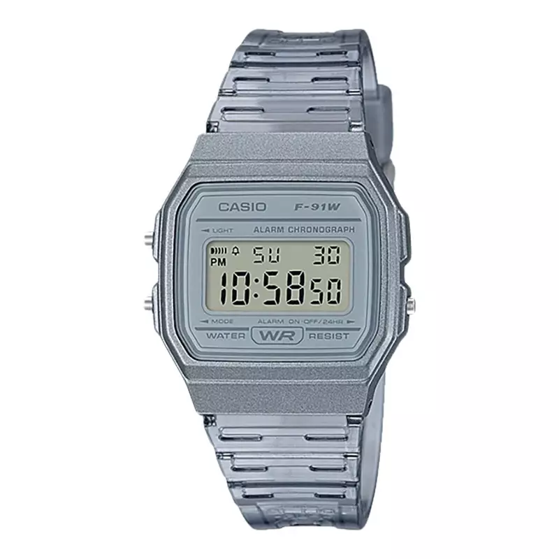 Jam Tangan Wanita Digital Casio Standard F-91WS-8DF F91 F-91W Dial Light Black Clear Resin Band